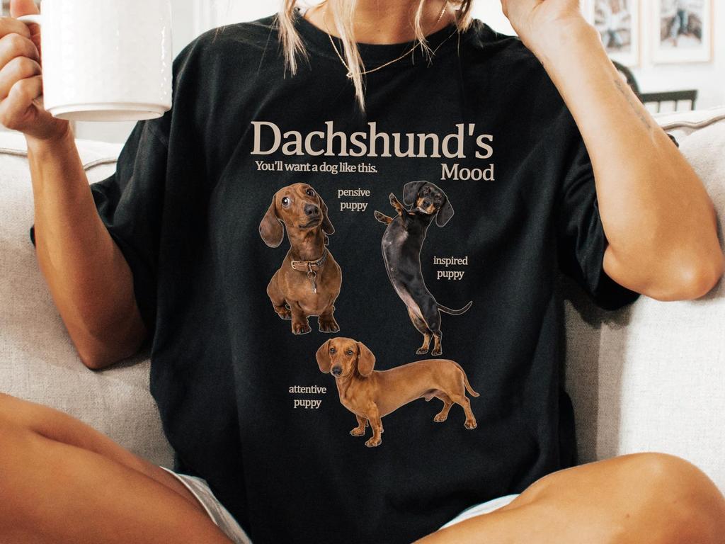 Dachshund Mood Comfort Colors T-Shirt - Funny Doxie Puppy Collage Tee, Wiener Dog Mom Dad Gift, Vintage Dog Lover Shirt