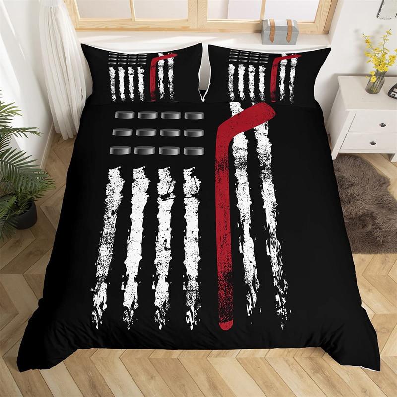 Ice Hockey Duvet Cover Hockey Player Bedding Set Winter Sports Event Comforter Cover Twin Full For Kids Boys Girls Bedroom Decor