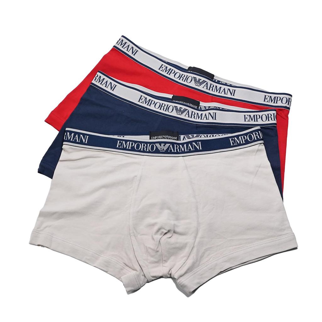 Emporio Armani Men's 3-Pack Solid Boxer Briefs In Red, Beige, and Navy (Product Numbers 111357, 4R717, and 19355) - Size L (Imported)