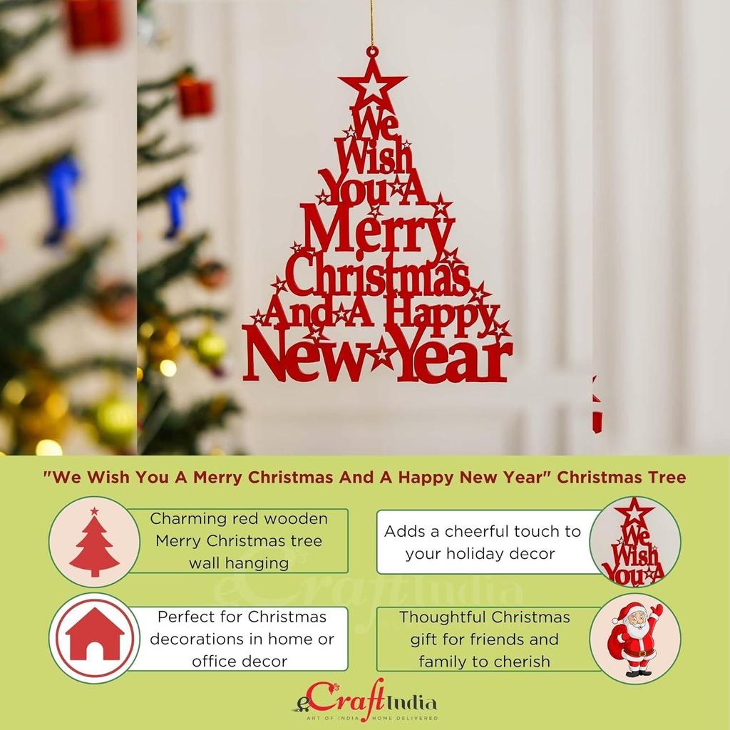 Деревянное красное рождественское дерево, настенное украшение, экспонат. Желаем вам веселого Рождества и счастливого Нового года | Предметы рождественских украшений