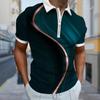 Men's Shirt Polo Casual Zip Short Sleeve Fashion Casual Zipper Summer Spring Regular Fit 3D Two Tone Splicing Print Shirt