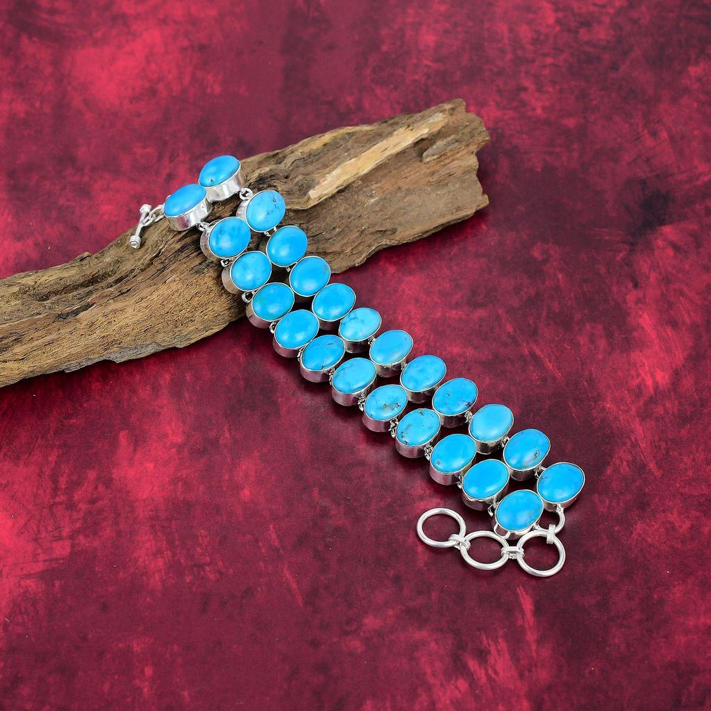 Blue Turquoise Bracelet Jewelry, 925 Solid Sterling Silver Gemstone Bracelet Handmade Jewelry, For Memorial Day