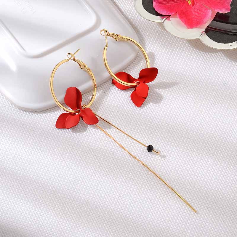 Petal Asymmetric Earrings Fashion Personalized Long Geometric Circle Tassel Eardrop Earrings