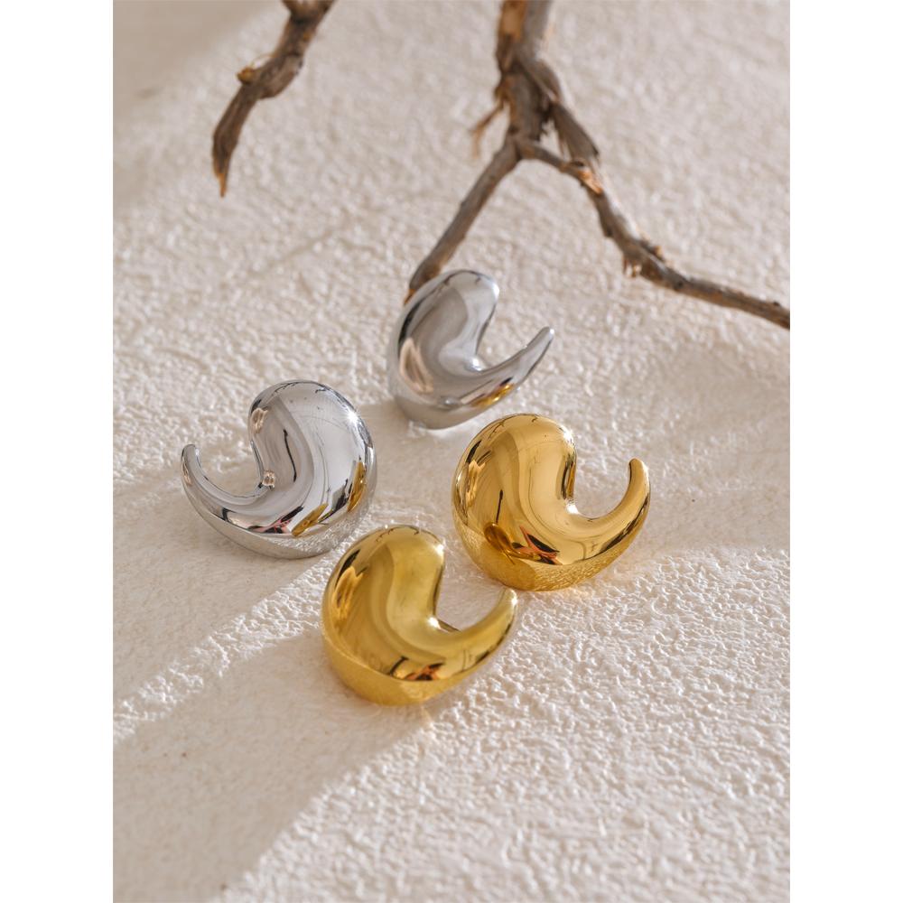 Yhpup 316L Stainless Steel Comma Water Drop Fashion Daily Stud Earrings Water Resistant Texture Polished Attractive Jewelry 2025