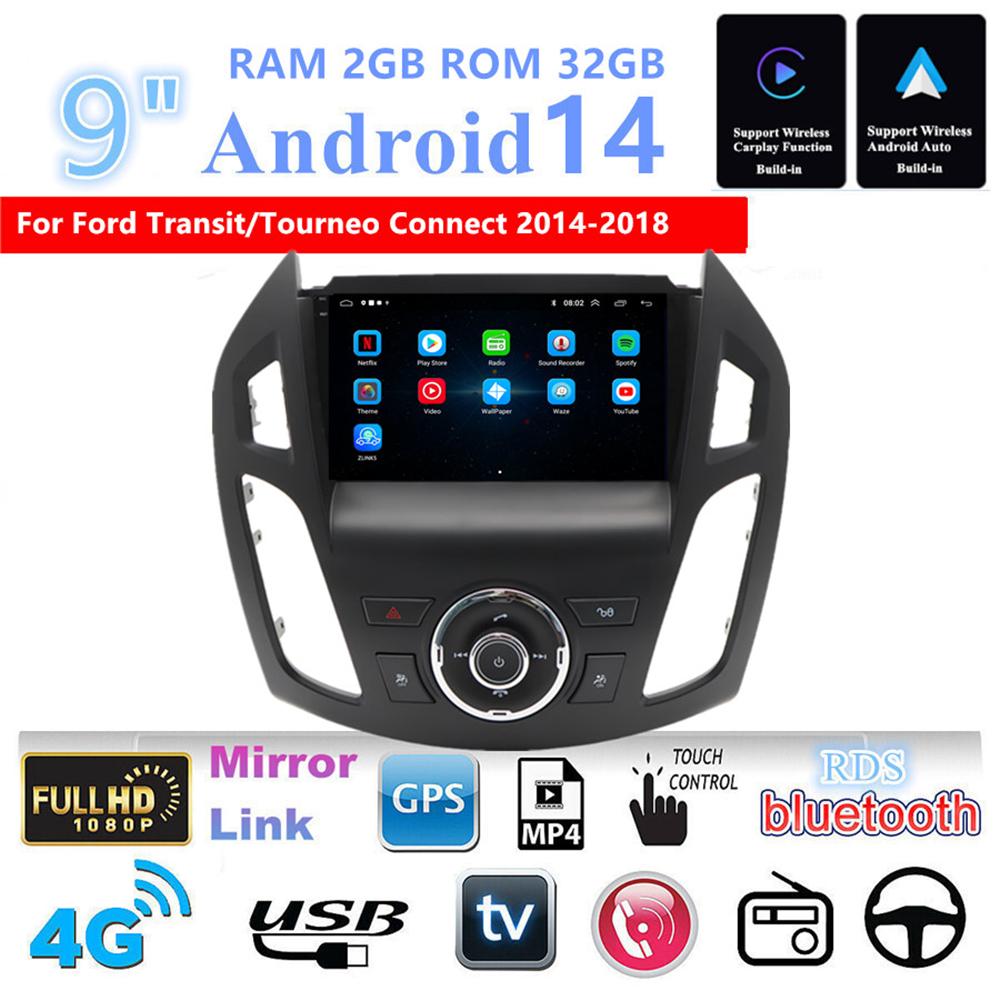 9'' Android 14 Стереомагнитола GPS 2 ГБ + 32 ГБ Для Ford Transit/Tourneo Connect 2014-18