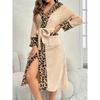 Роскошный фланелевый халат женский с леопардовым принтом, с открытой передней частью, на поясе, для осени и зимы, домашняя одежда