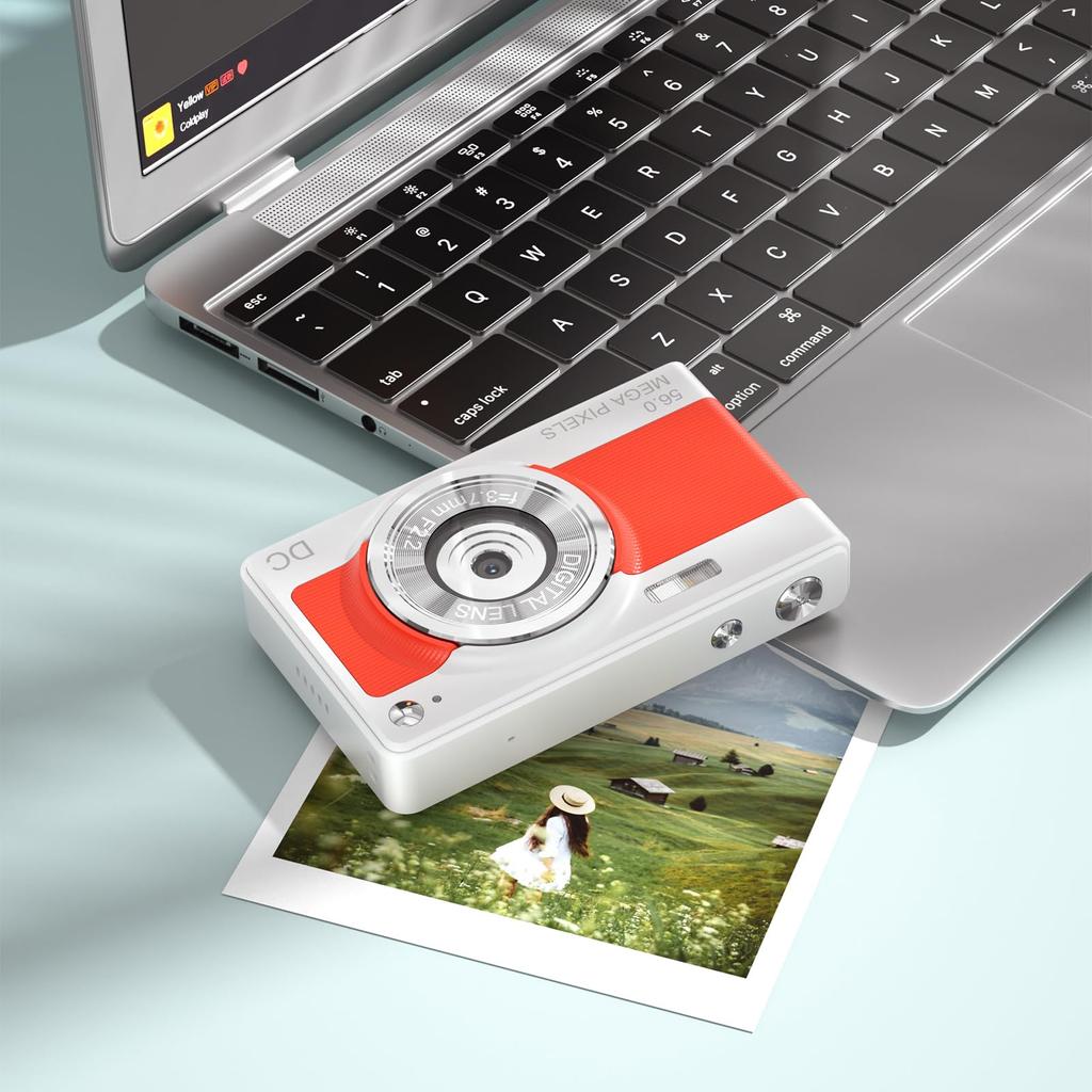 D15 Compact Digital Camera, Easy To Use, Digital Zoom, Autofocus, SD Card Included, Webcam for Kids and Beginners (Orange)