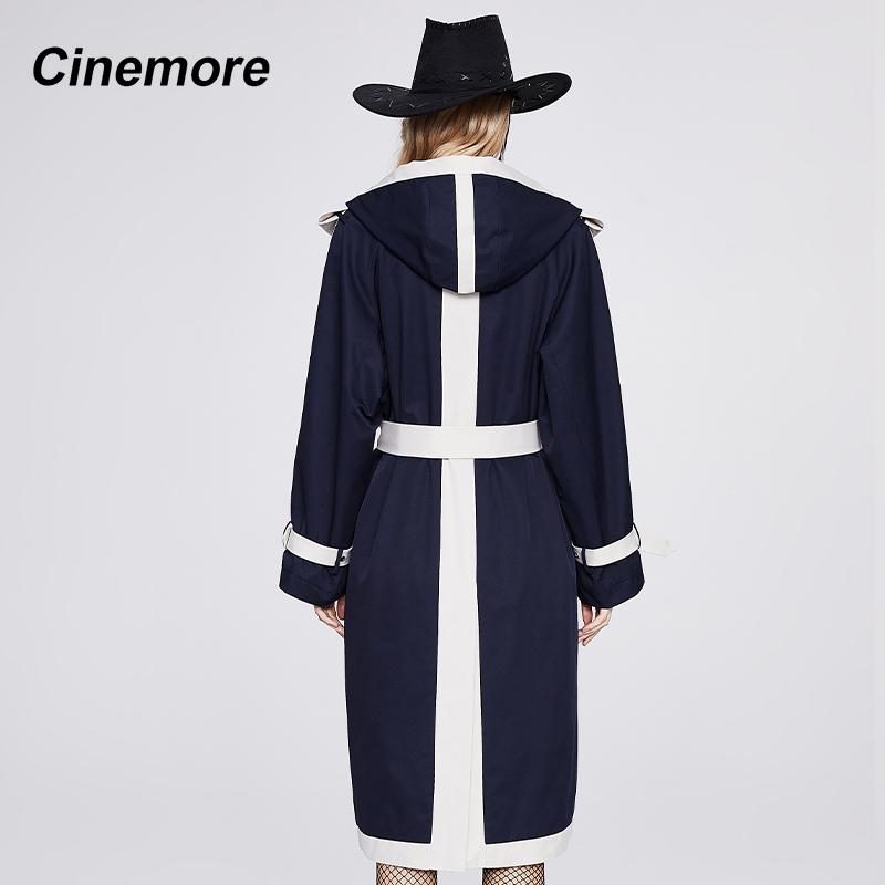 Cinemore Новая ветровка, длинное классическое модное женское пальто с капюшоном, осень 2022, повседневный весенне-осенний плащ 92205-1