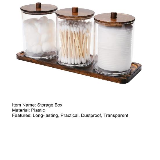 3 шт./набор Коробка для хранения ватных палочек Прозрачный футляр для косметических ватных дисков с деревянной крышкой Настольный органайзер для ватных палочек для туалетного столика
