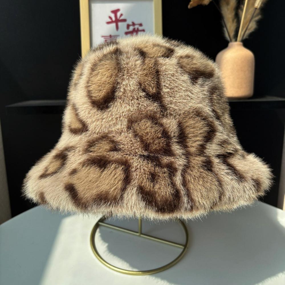 Retro Leopard Print Fisherman's Hat Leopard Print Autumn Winter Warm Hat for Daily Wear
