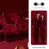 Fly Together 2-Piece Burgundy Island Fleece Pajamas for Couples - Wedding Festive, Extra Thick Winter Homewear.