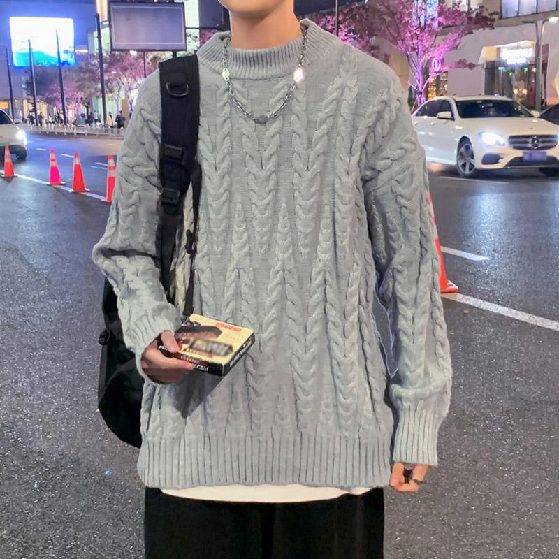 Новейшая мужская модная одежда Вязаный свитер из флиса Весна Осень Свободные однотонные подростковые топы для мужчин Пуловер с длинным рукавом Толстые мужские свитера