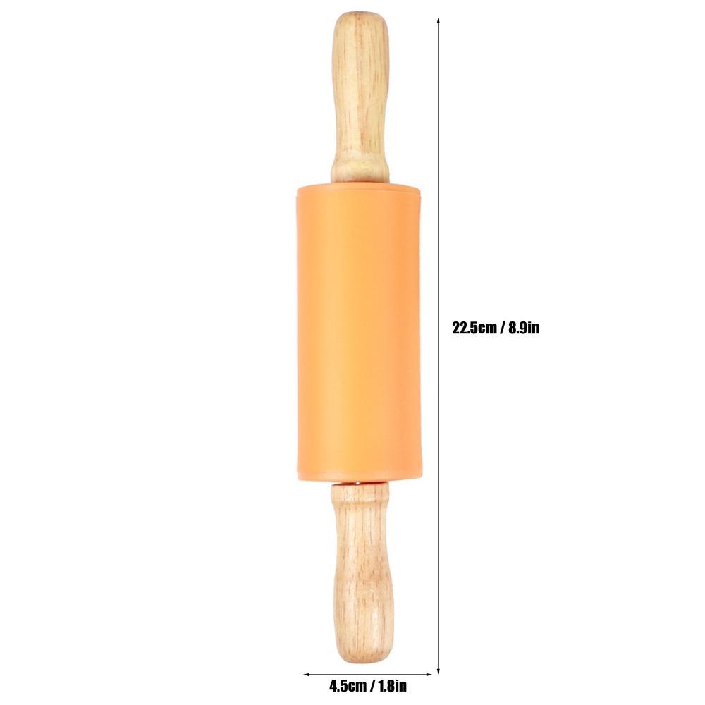 4PCS Silicone Silicone Rolling Pin Wooden Handle Cookies Rolling Pin Home Kitchen Baking