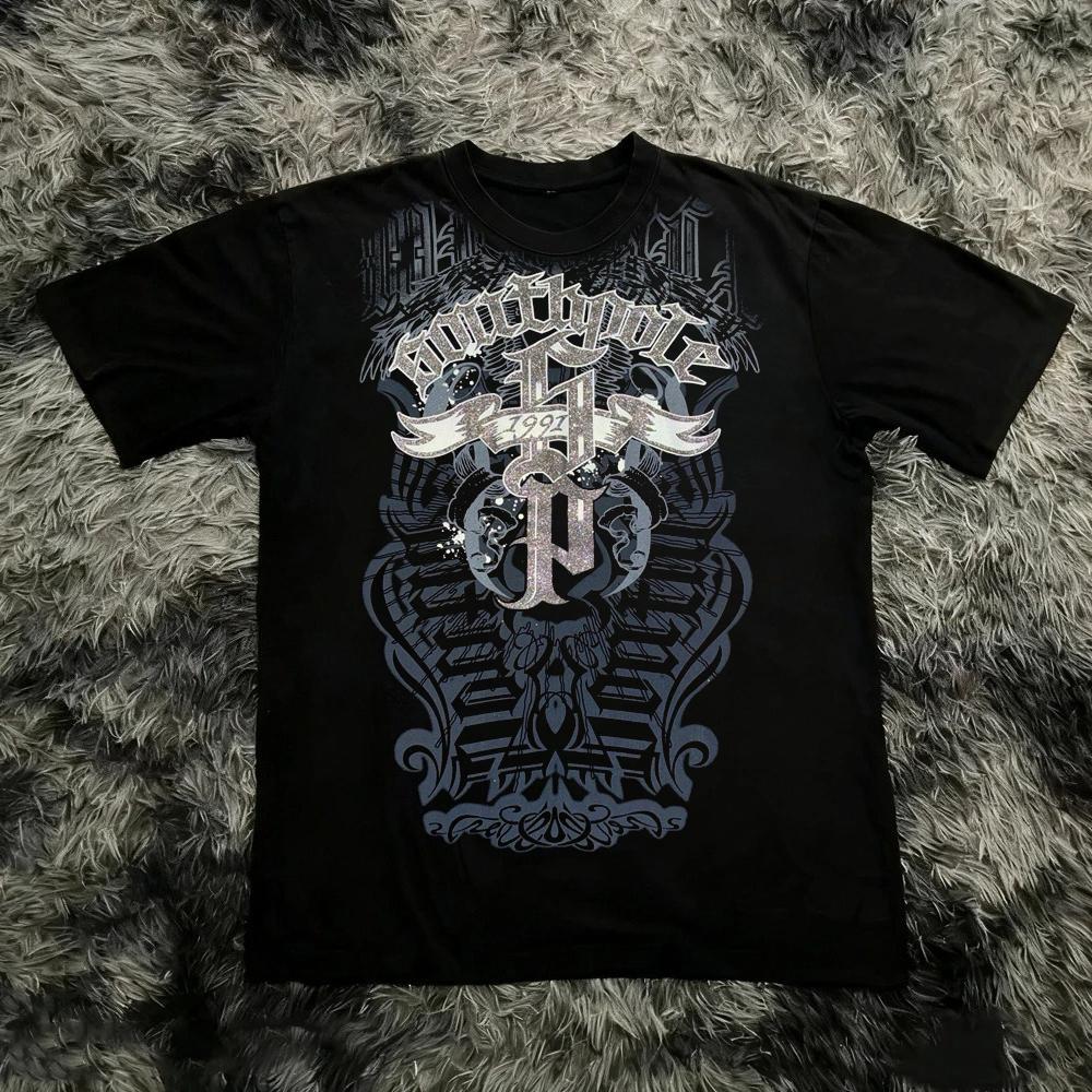 Classic Y2K Gothic Style T-shirt Print Oversized T Shirt High Street Shirts Gothic Round Neck Cotton Tops New Men Women T Shirt