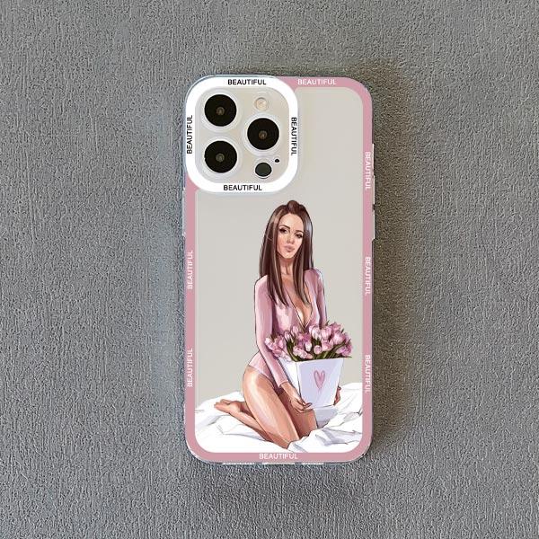Pretty Girl Clear Phone Case For iPhone 11 12 13 Pro Max 15 14 Pro Max Plus X XS XR 7 8 Plus SE 2020 Transparent Back Cover Capa