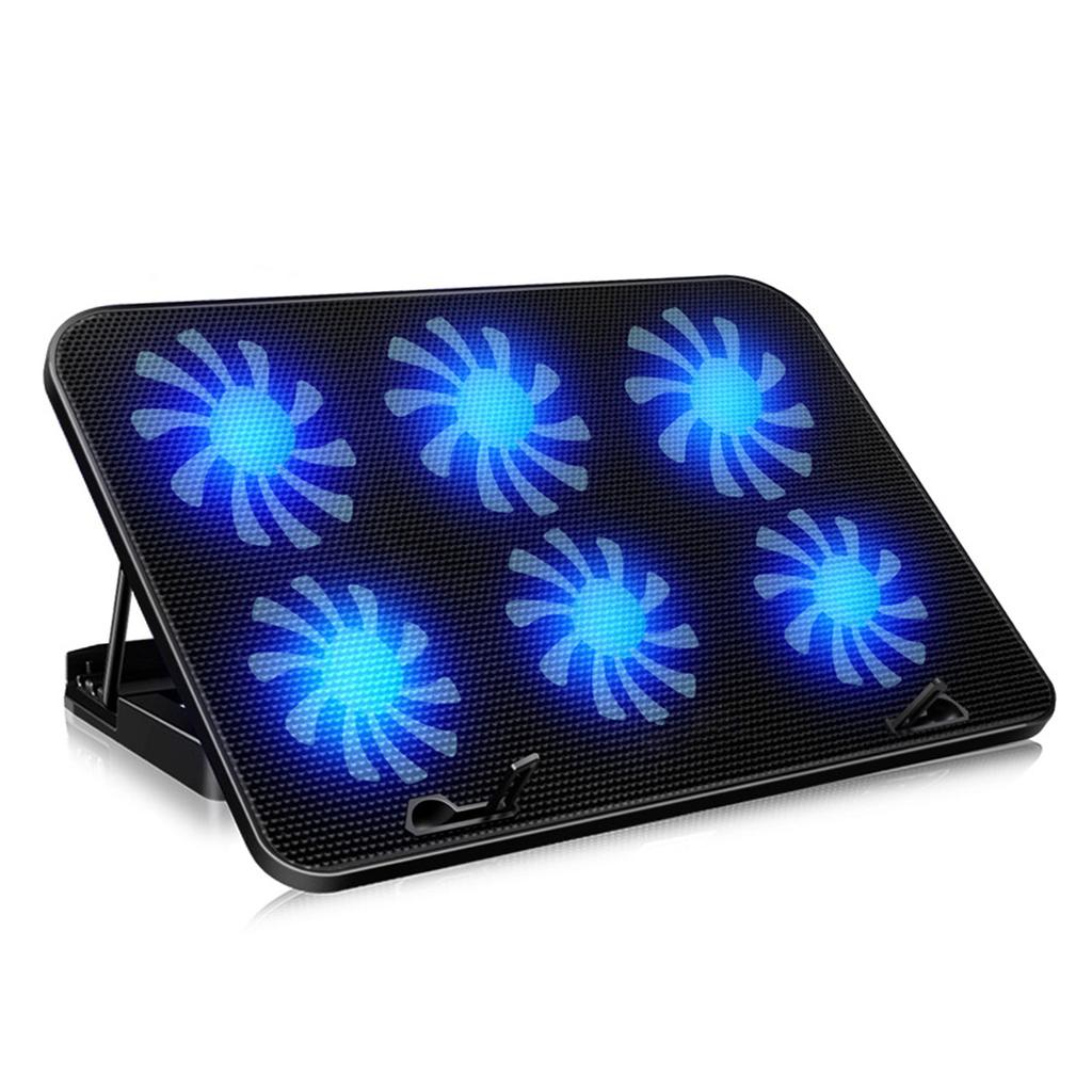 Охлаждающая подставка для ноутбука 6 высокоскоростных вентиляторов Быстрый отвод тепла Противоскользящая Устойчивая поддержка Черный ноутбук