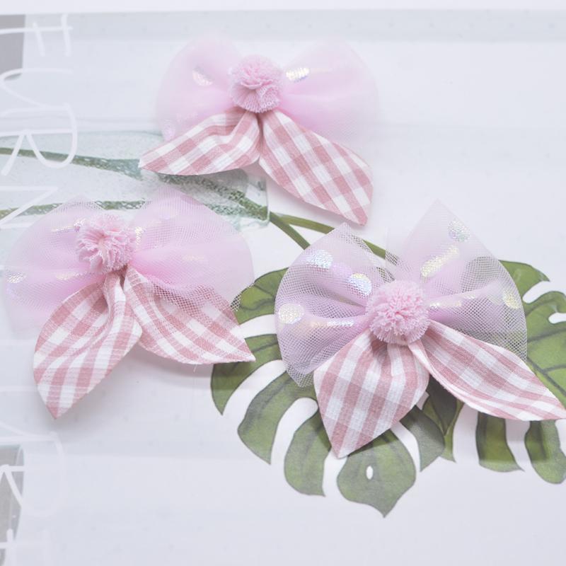 10Pcs 65*70mm Mesh Bowknot with Ball Appliques Sewing On Supplies Patches Decoration Accessories