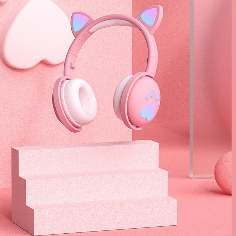 Bluetooth-наушники, светящиеся светодиодные милые кошачьи ушки, подарок для девочек, детская гарнитура, беспроводная HIFI стерео басовая вилка 3,5 мм с микрофоном