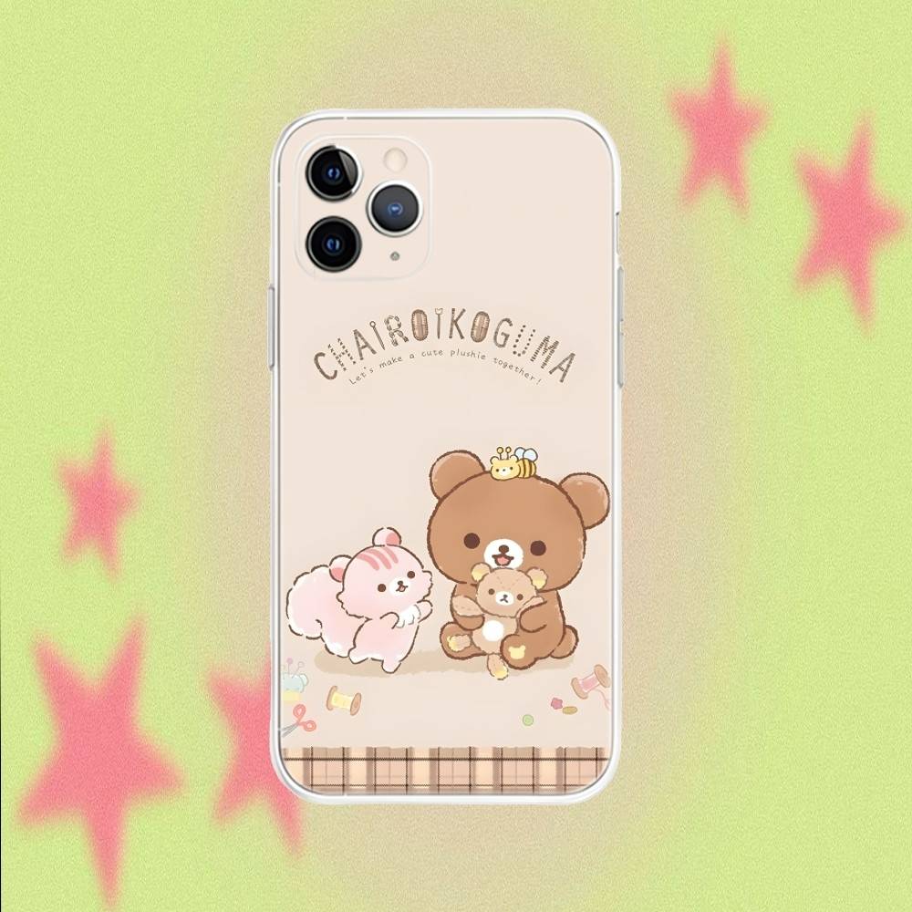 R-Рилаккума Медведь МИЛЫЙ Чехол для Телефона Для iPhone 17,16,15,14,13,12,11 Pro,Max,Plus,Air,X,XS,XR,SE,Mini Прозрачный Мягкий