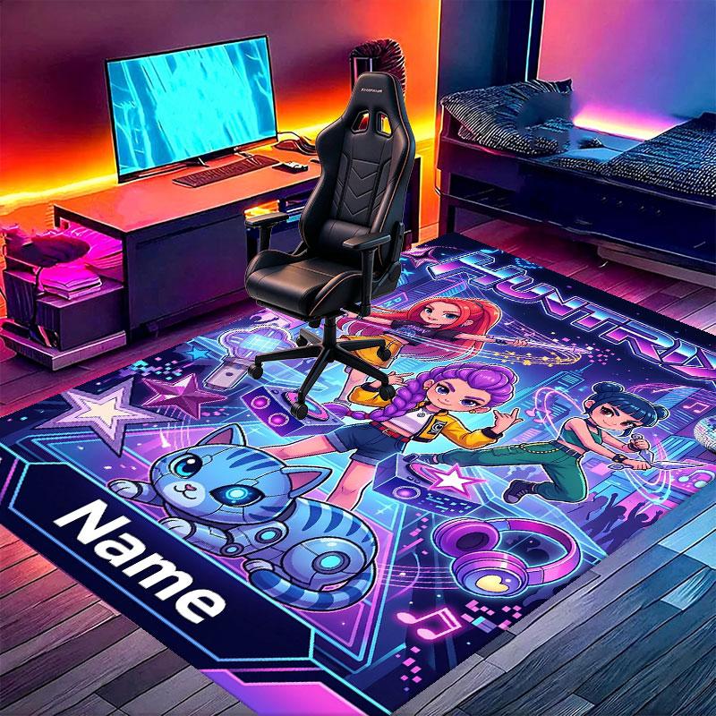 Custom Name Personalized Kpop Demon Hunter Print Carpet, Versatile Home Decor Rug, for Playroom, Apartment, Balcony, Entryway, Hallway Gift