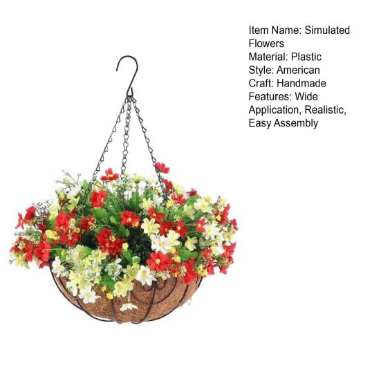 Искусственная подвесная корзина с цветами Устойчивые к УФ-лучам Искусственные цветы в корзине Искусственные цветы