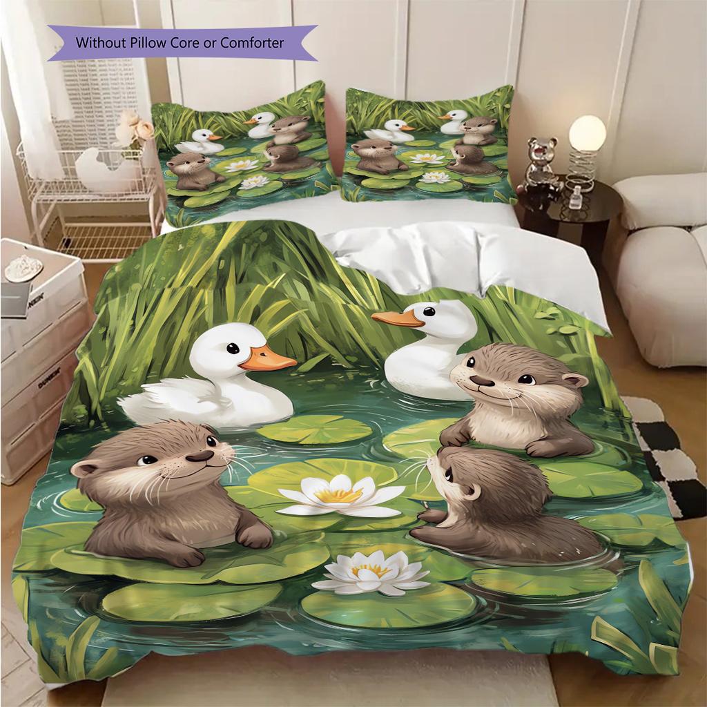 Otter Pattern Bedding Quilt Set Quilt Cover Pillowcase Home Decoration Birthday Gift (1 * duvet cover + 2 * pillowcase, without core)