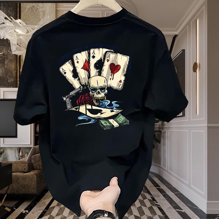Casual Men Summer Skull  Poker Print Breathable Sports  T-Shirt Tops