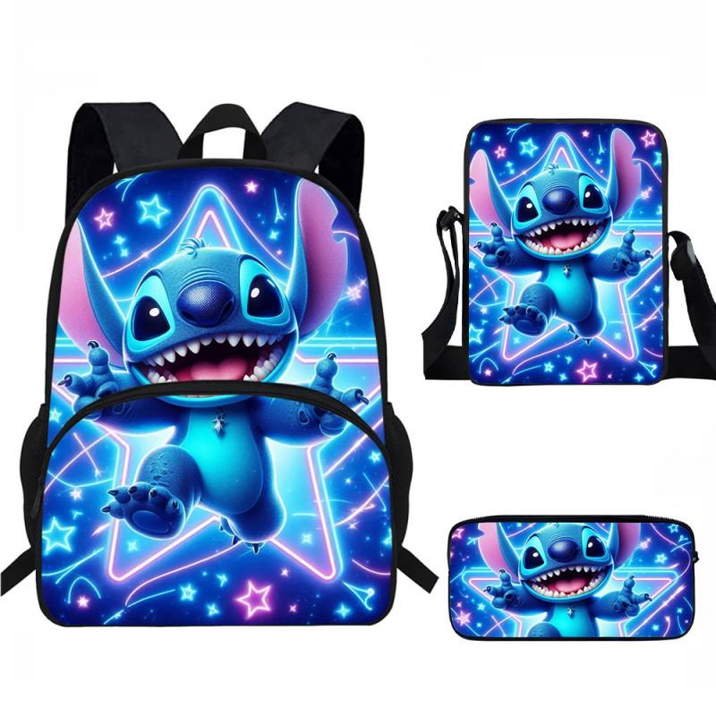 Stitch Kids School Backpack Set Elementary Students Oxford Fabric Ergonomic Design Printed Cartoon 3-Piece Bundle