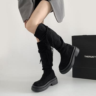 Коричневые ретро-сапоги до колена с толстой подошвой женские новинка 2025 года весна-осень Майяра увеличивающие рост и тонкие рыцарские сапоги