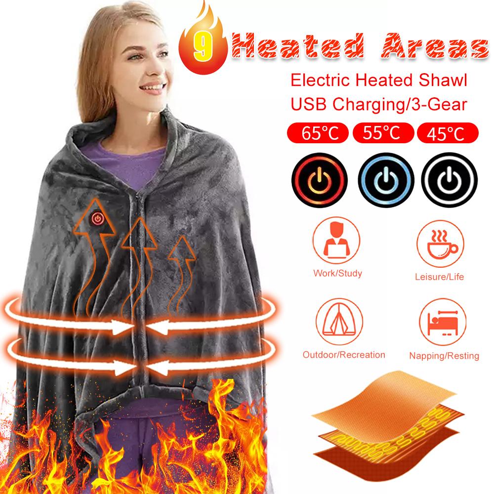 USB Heated Blanket 3 Heating Level Adjustable Heated Shawl Throw Blanket Coral Velvet Fast Heating Leg Blanket for Home & Office