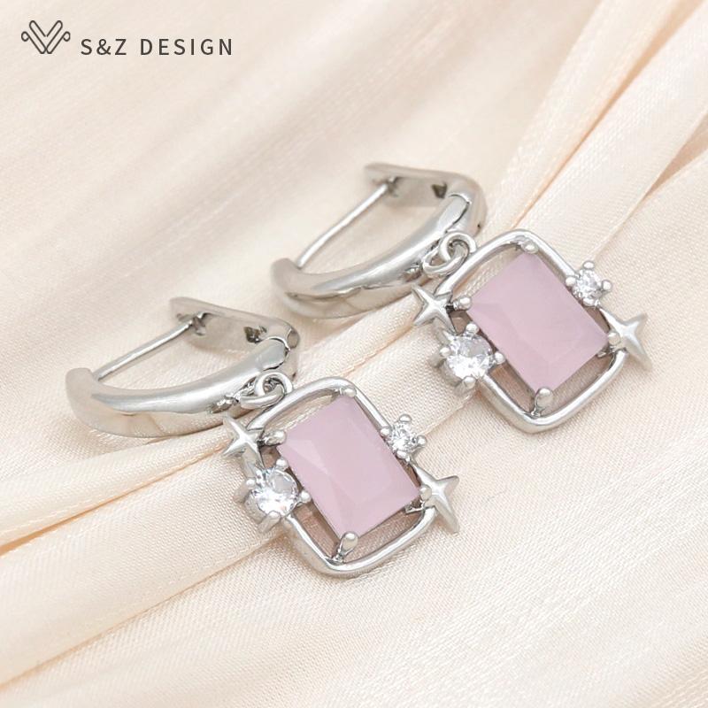 Fashion Elegant Rectangle Crystal Drop Earrings For Women Jewelry Rose Gold Color Zirconia Eardrop Gift