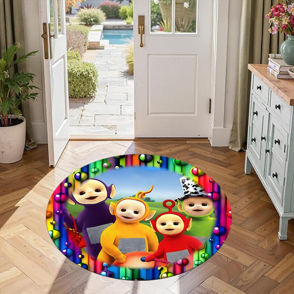 Teletubbies Round Floor Rug Perfect for Study room Game Room Kitchen Dining Room Anti-slip Round Rug Anime Office Decor Best for Christmas