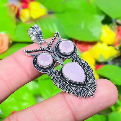 Подвеска «Сова» из серебра 925 пробы с розовым халцедоном, ручная работа, 1,97 дюйма, r6E31