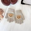 Solid Color Kids Winter Gloves Knitted Material Cartoon Bear Gloves Cozy Warm Gloves  For Girls