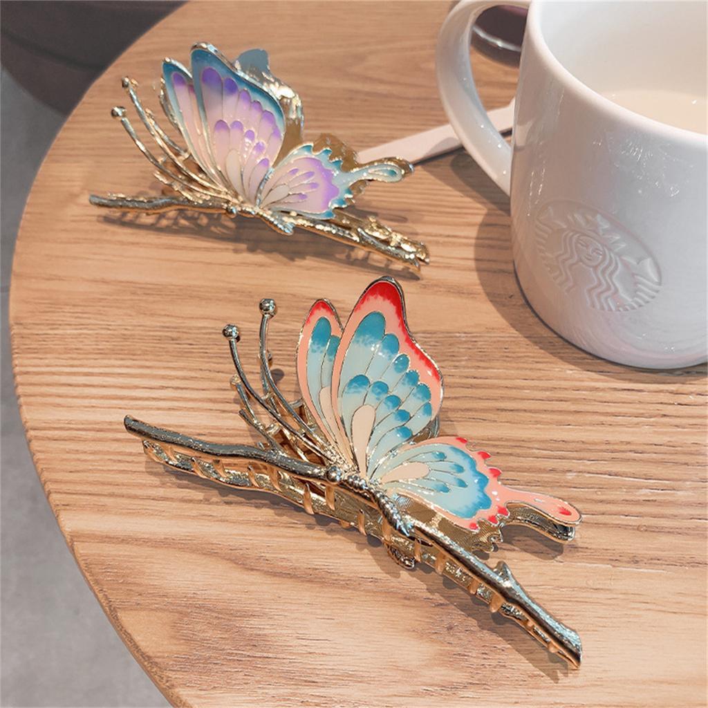 Women Vintage Painted Butterfly Hair Claws Luxury Hair Clips Barrette Headwear Shark Hair Clip
