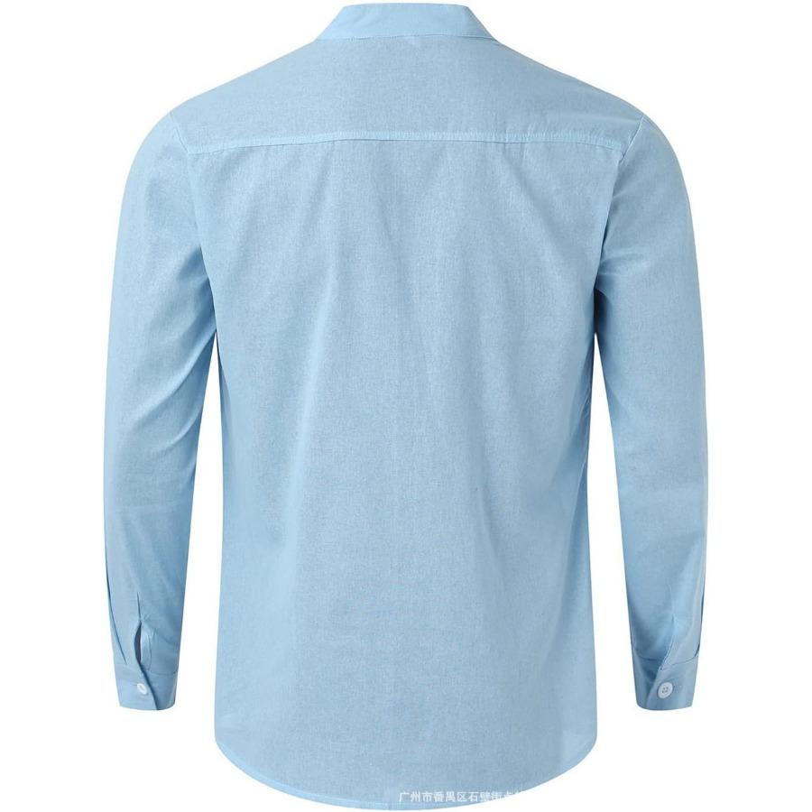 Cotton Linen Shirt Stand Up Collar Men's Shirt Casual Buttons Summer Beach Vacation Tops Grey Black White Khaki Shirts