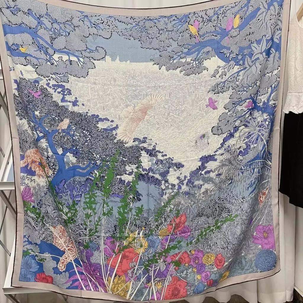 130 СМ Шарф из шелковой шерсти женский большой квадратный шарф шелковый шарф новый кашемировый универсальный платок тонкий