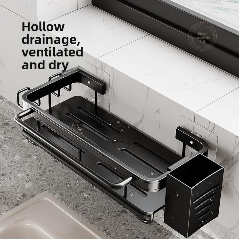 Aluminum Alloy Wall Mount Dishcloth Storage Rack With Removable Drip Tray For Kitchen Organization