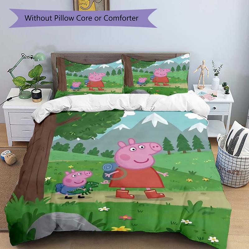 Peppa Pig'S Adventure Print 3Pcs Bedding Setduvet Cover With 2 Bedropillowcase Home Birthday Gift
