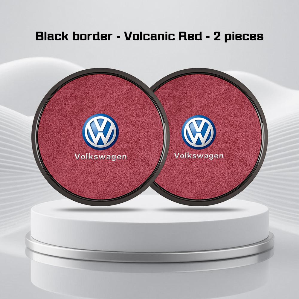 2Pcs Alloy Leather Car Coaster For Volkswagen GTI Golf Polo 6 7 Passat VW CC Tiguan T-ROC Water Cup Mat Anti-slip Pad Accessorie zj1