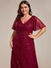 Ever-Pretty Women's Plus Size Shiny Sequin V-Neck A-Line Evening Dresses with Ruffles Sleeves