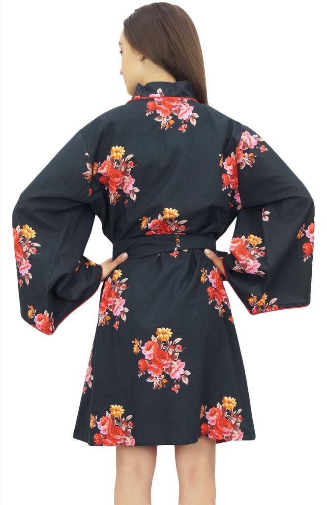 Bimba Женский цветочный принт, черное длинное кимоно для подружек невесты с поясом -