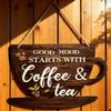 Coffee Bar Door Sign Cup Plaque Rustic Vintage with Rope Wooden Wall Hanging Business for