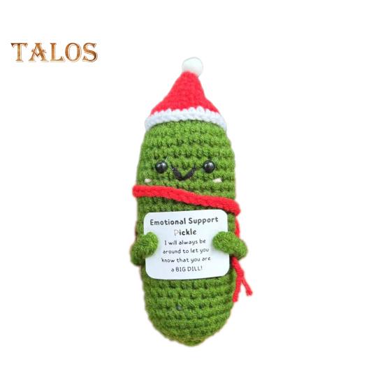 Positive Christmas Crochet Doll with Encouraging Card Emotional Support Handmade Knitting Santa Hat Potato Pickle Decoration Ornament Stress Relief