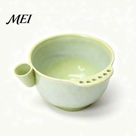 Kitchen Prep Strainer Ceramic Berry Swirl Washing Bowl, Self Spinning Fruit Colander Rotating with Drain Holes, Tool for Strawberries Grapes Cleaning