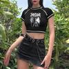 Women T-shirt Round Neck Short Sleeve Printing Cropped Tops Navel Exposed Tops Soft Breathable