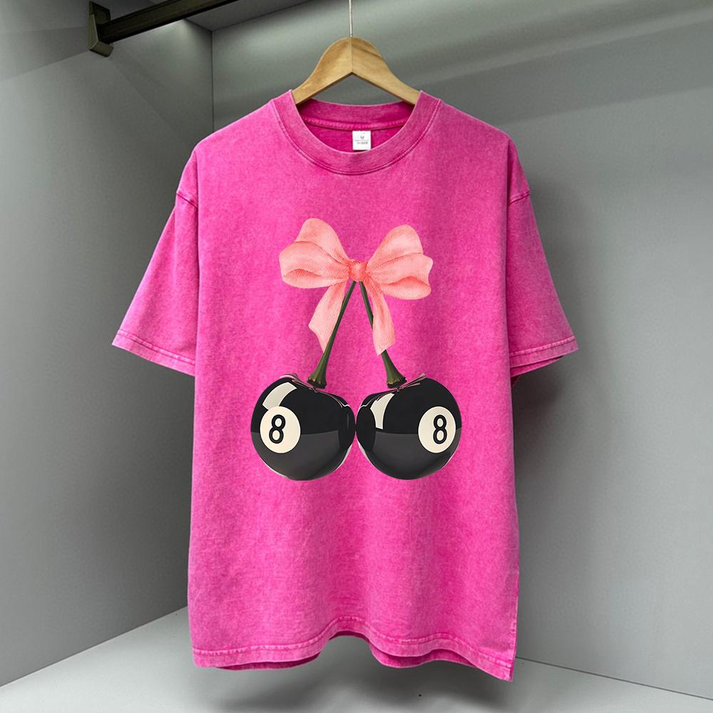 Розовый бант черный бильярд 8 вишен мужская одежда модная футболка футболка одежда дышащая хлопковая летняя футболка