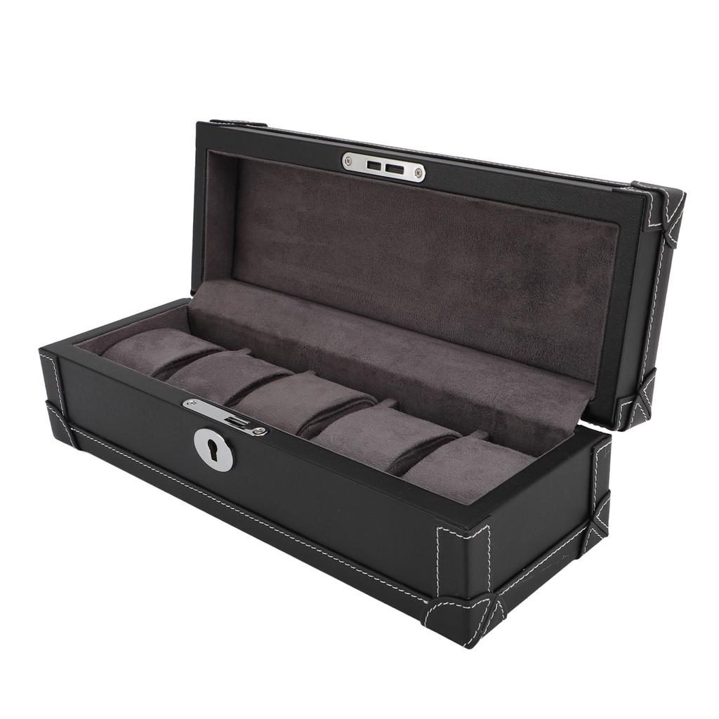 Коробка для часов с 5 отделениями, Футляр для часов и ювелирных изделий, Пыленепроницаемый органайзер для хранения часов для дома и путешествий, Черный