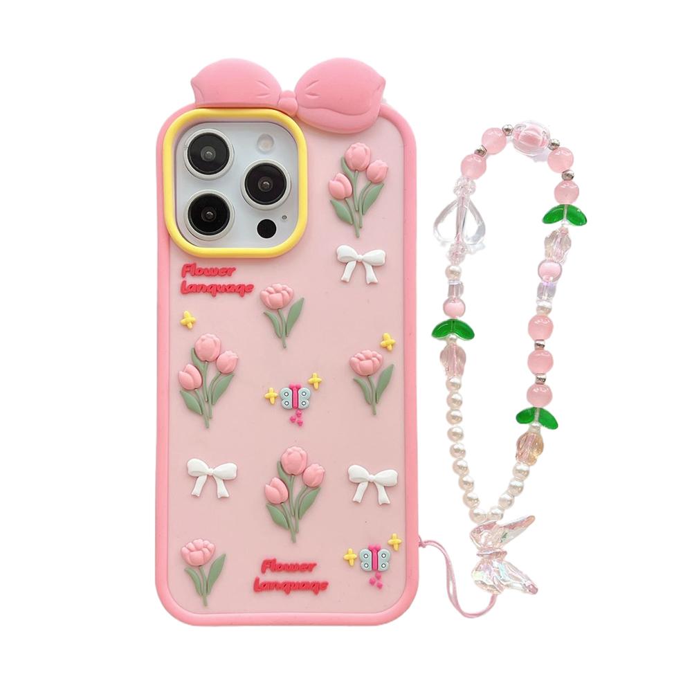 Cute 3D Tulips Lovely Flowers Phone Case for IPhone 16 14 15 Pro Max 13 16 Pro 15 Pro 14pro 13pro Silicone Soft Shockproof Cover
