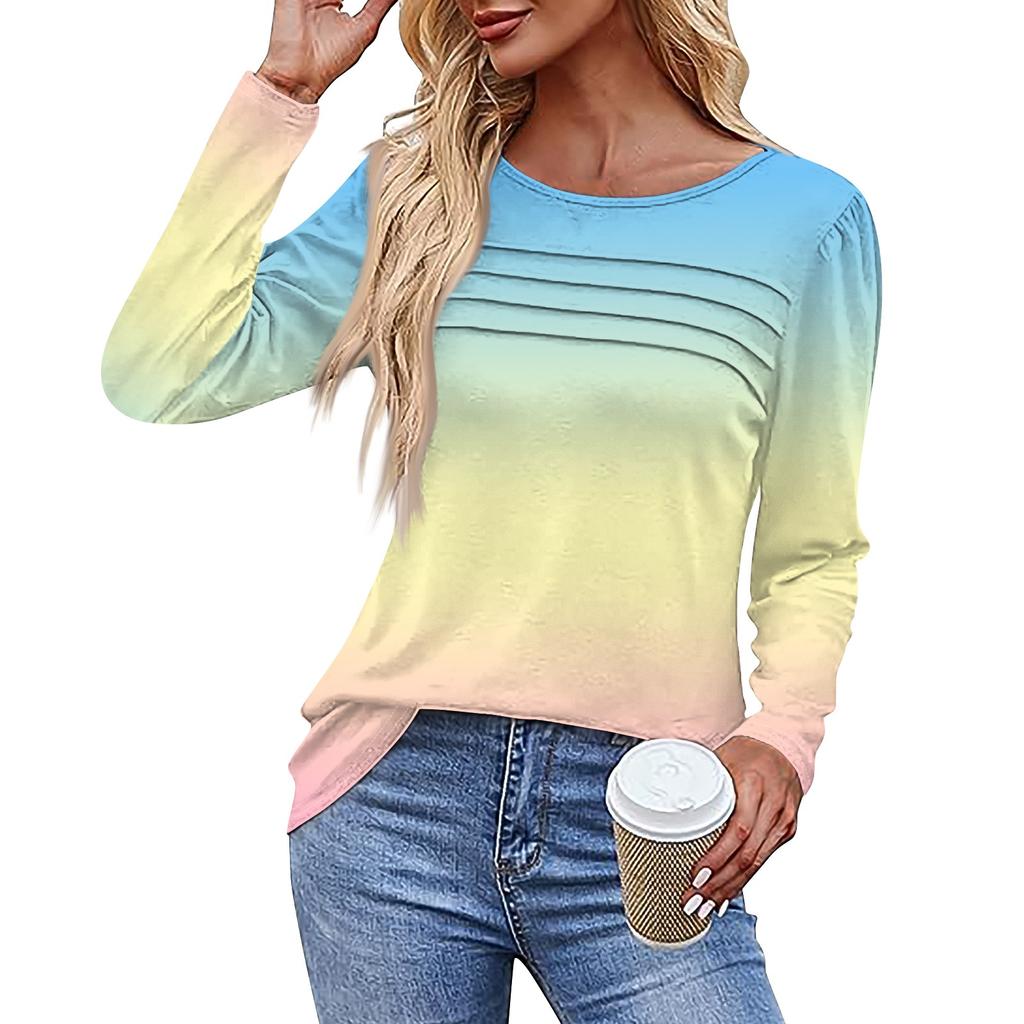 Женская футболка с принтом, длинный рукав, повседневная, выходного дня, модная, базовая, с круглым вырезом, обычная, топ